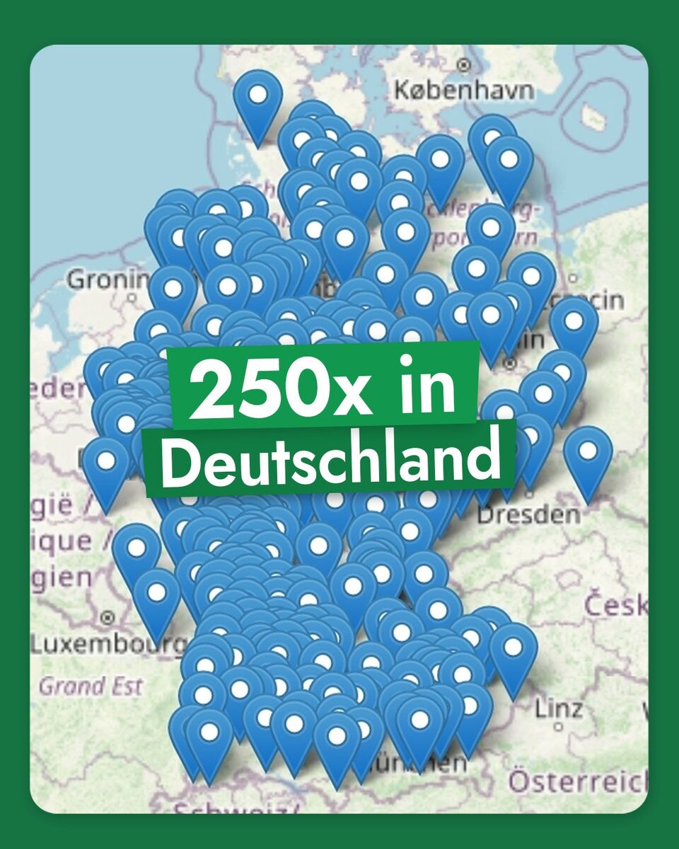 Eine Deutschlandkarte mit vielen Markierungen zeigt eine Übersicht aller 250 Klimastreiks am Freitag