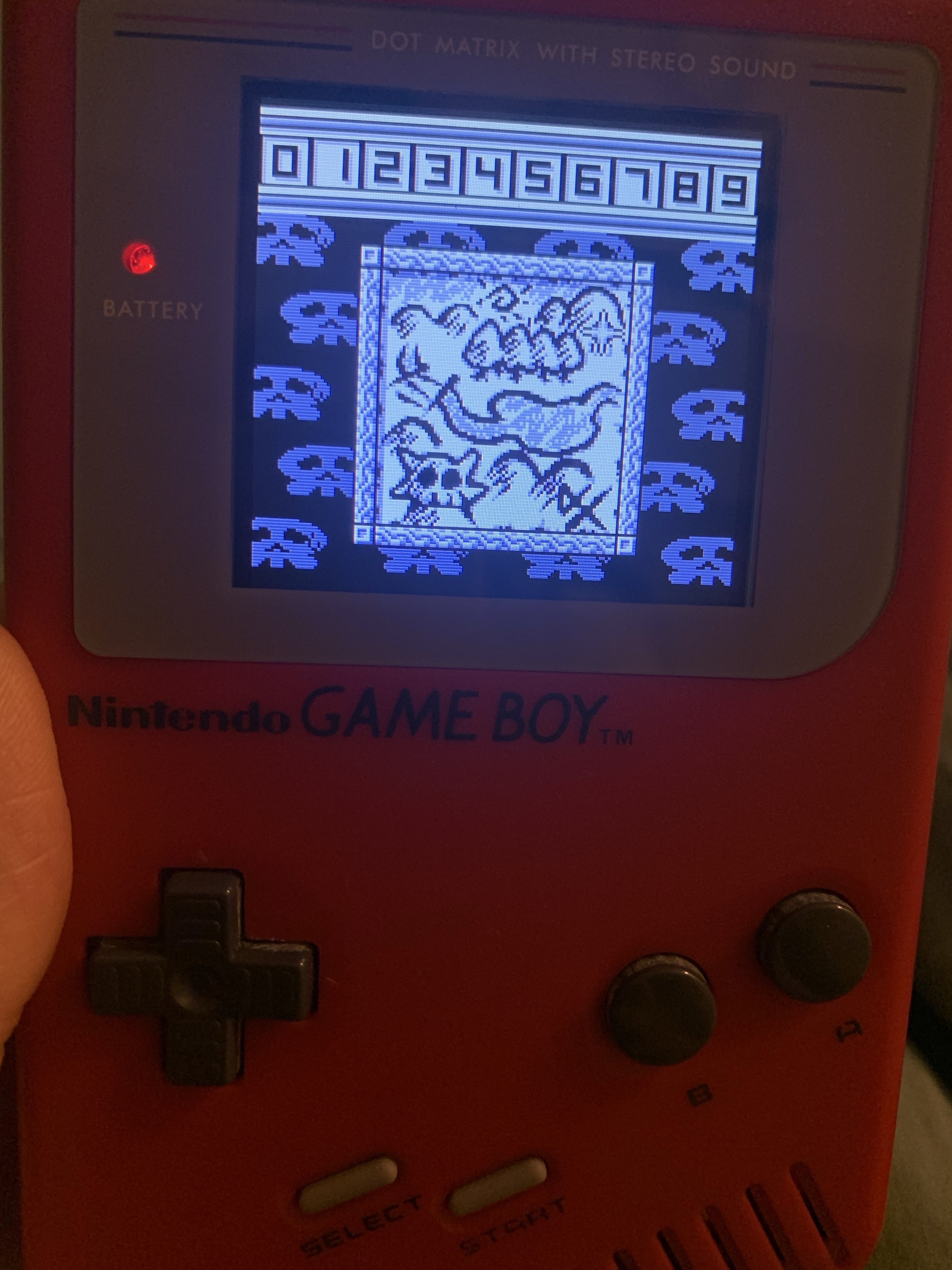 The completed Warioland 2 treasure map on an original GameBoy