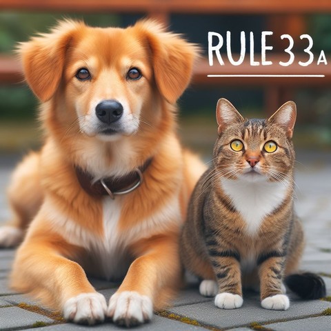 Dog and cat looking surprised at camera, titled rule 33a