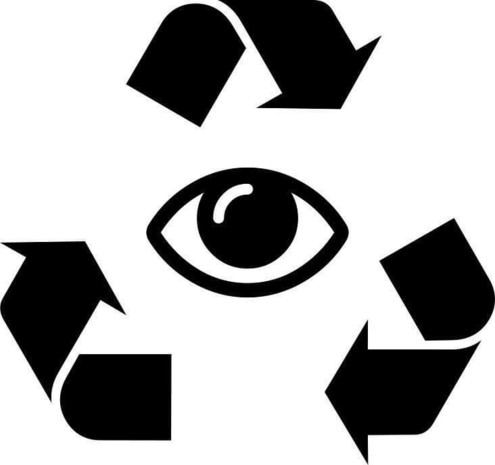 An eye inside a recycling symbol