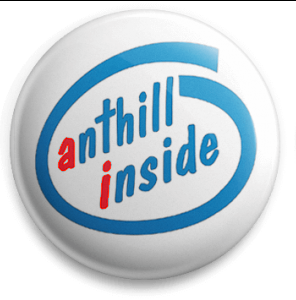 Logo looking like the old Intel Inside logo, but saying anthill inside, with the a and i marked in red