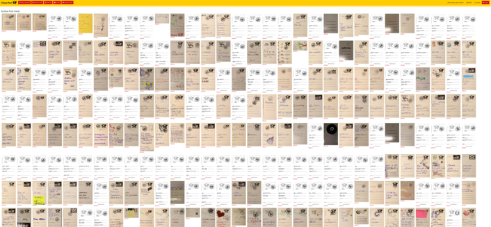 A large grid of images showing addresses of postcards.
The page is zoomed out very far to give an overview.