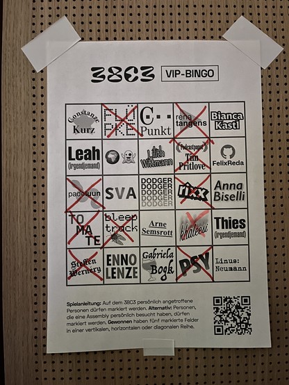 Das VIP-Bingo mit fünf durchgestrichenen Namen in einer Reihe