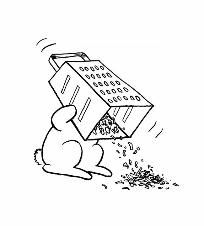 a caricature of a bunny cheese-grating its own head…