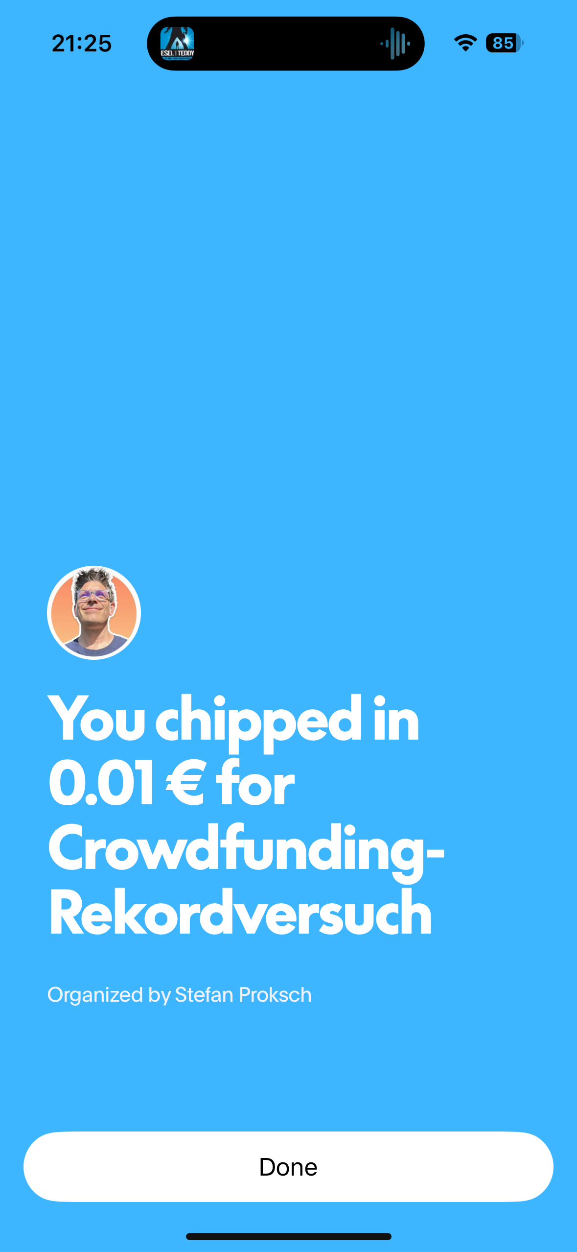 Screenshot von Paypal „You chipped in 0.01€…“ Screenshot von Paypal „You chipped in 0.01€…“