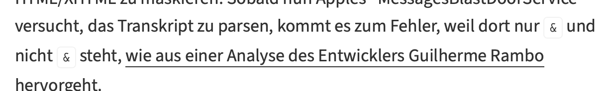 Screenshot der Heise-Newsticker-Meldung, die das Problem mit dem et-Zeichen (engl. Ampersand) erklärt und gleichzeitig selbst darunter leidet.