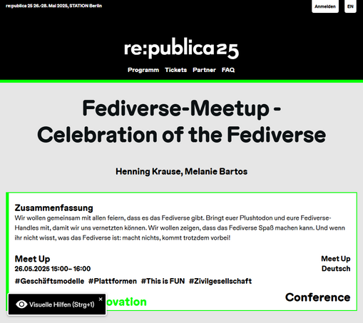 Screenshot der republica-Session "Fediverser Meetup". Textdetails wie in der verlinkten Session.