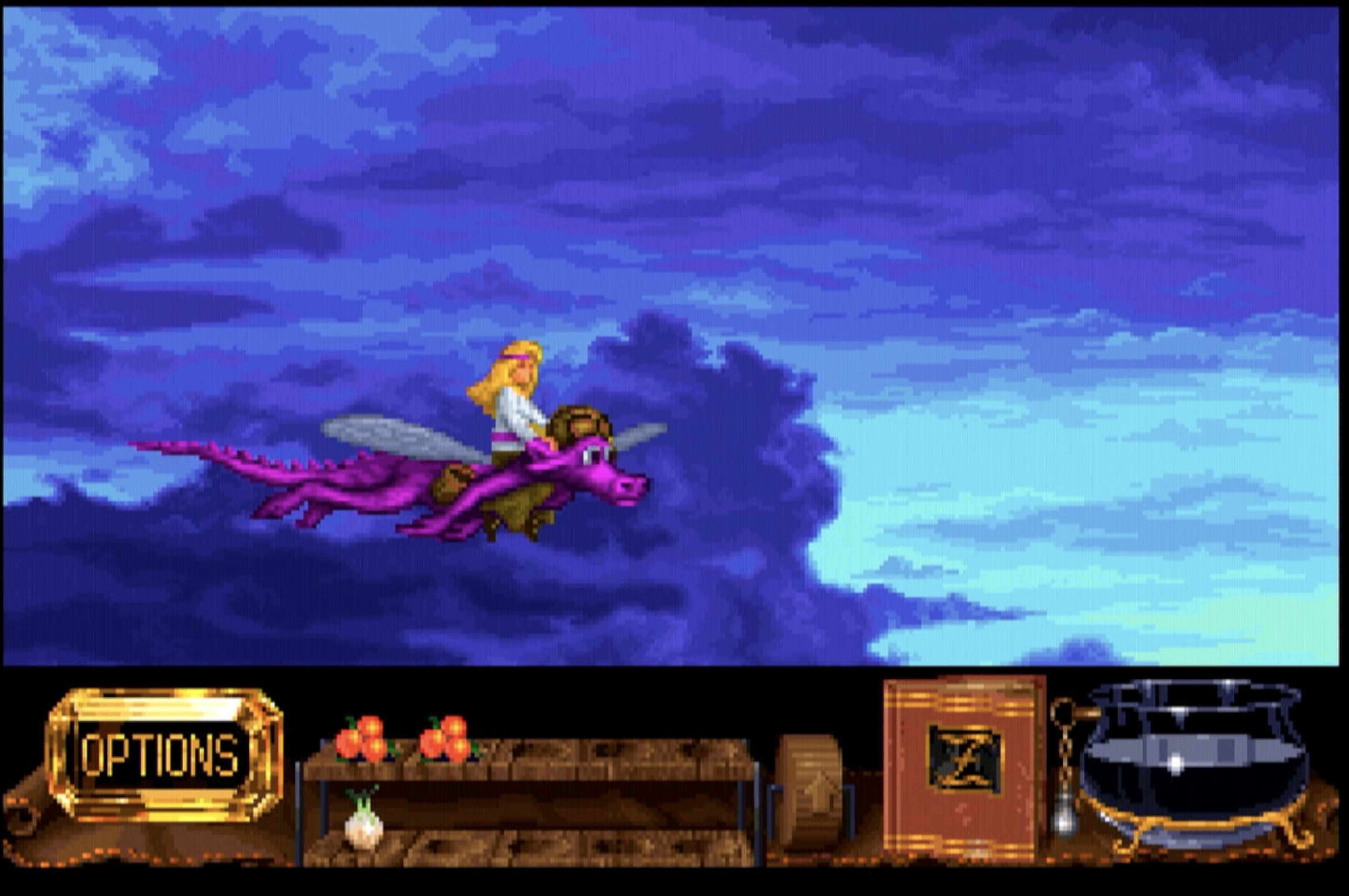 Zanthia riding the purple dragon. 