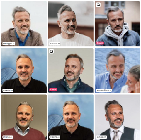 9 pictures of a bearded middle aged man on Scandinavian webpages