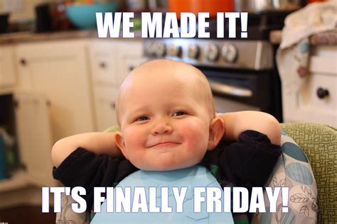 Kid smile with hands behind head and say: "We msde it! It's finally friday!"